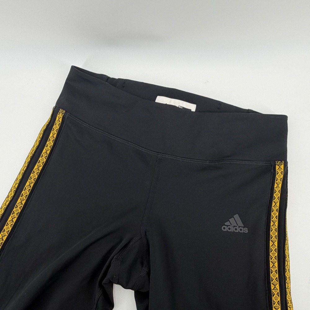 Adidas x Pharrell Williams Womens S Black Gold Print‎ Crop Leggings Y2K